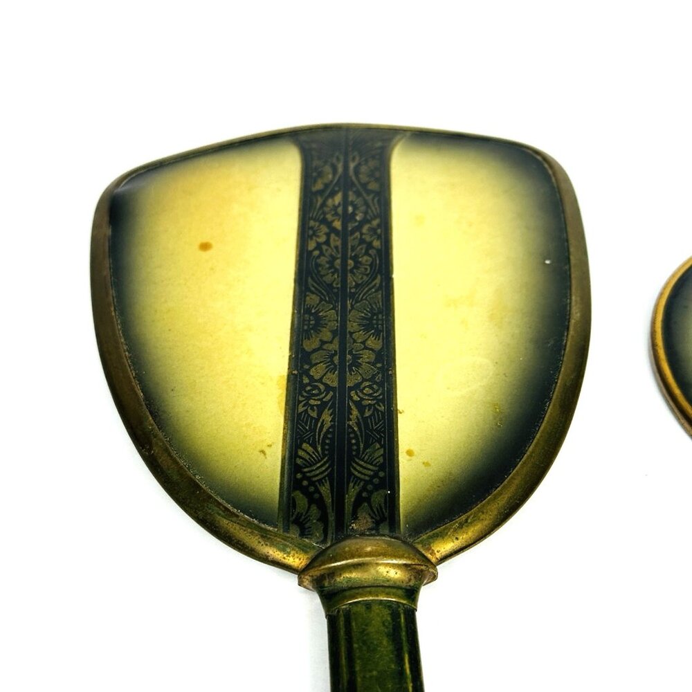VTG 1930-40s Art Deco Vanity Mirror Set Catalin w/ Brass & Magnified Round - Picture 3 of 14